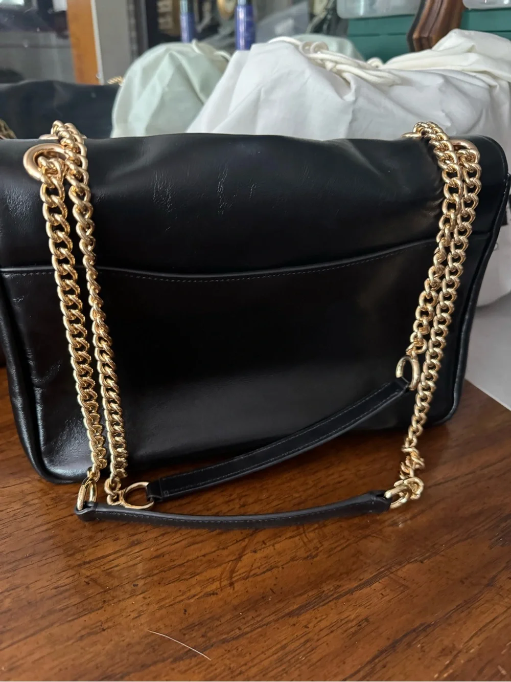 COACH large Elodie Black & Brown Signature Leather Shoulder Bag
